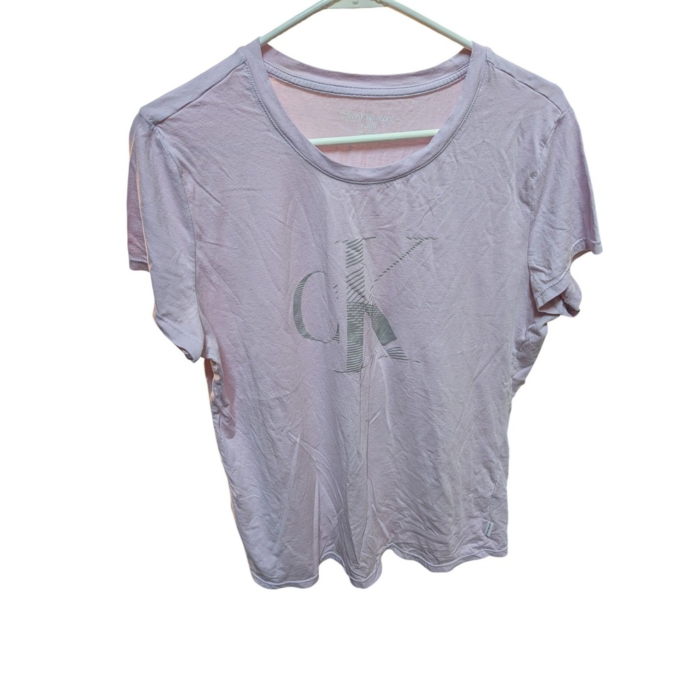Calvin Klein Jeans Womens XXL Lavender Purple Monogram Logo Graphic Tee Shirt